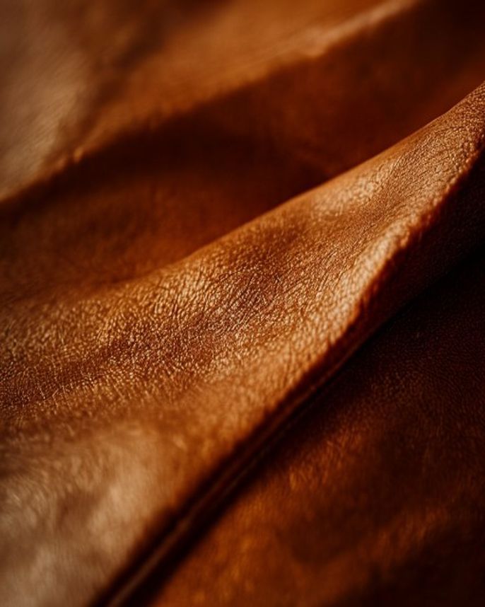 Macro of a burnished edge of vegetable-tanned full-grain leather
